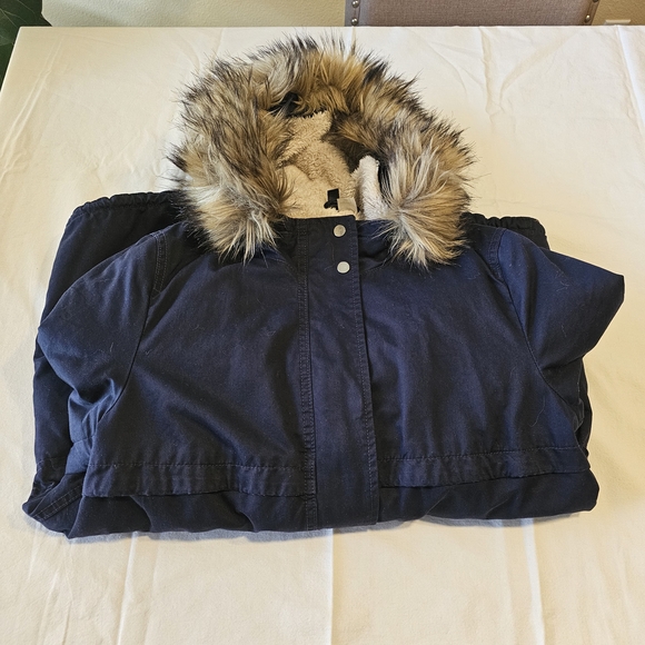 H&M Navy Parka with Faux Fur Hood - Picture 3 of 6